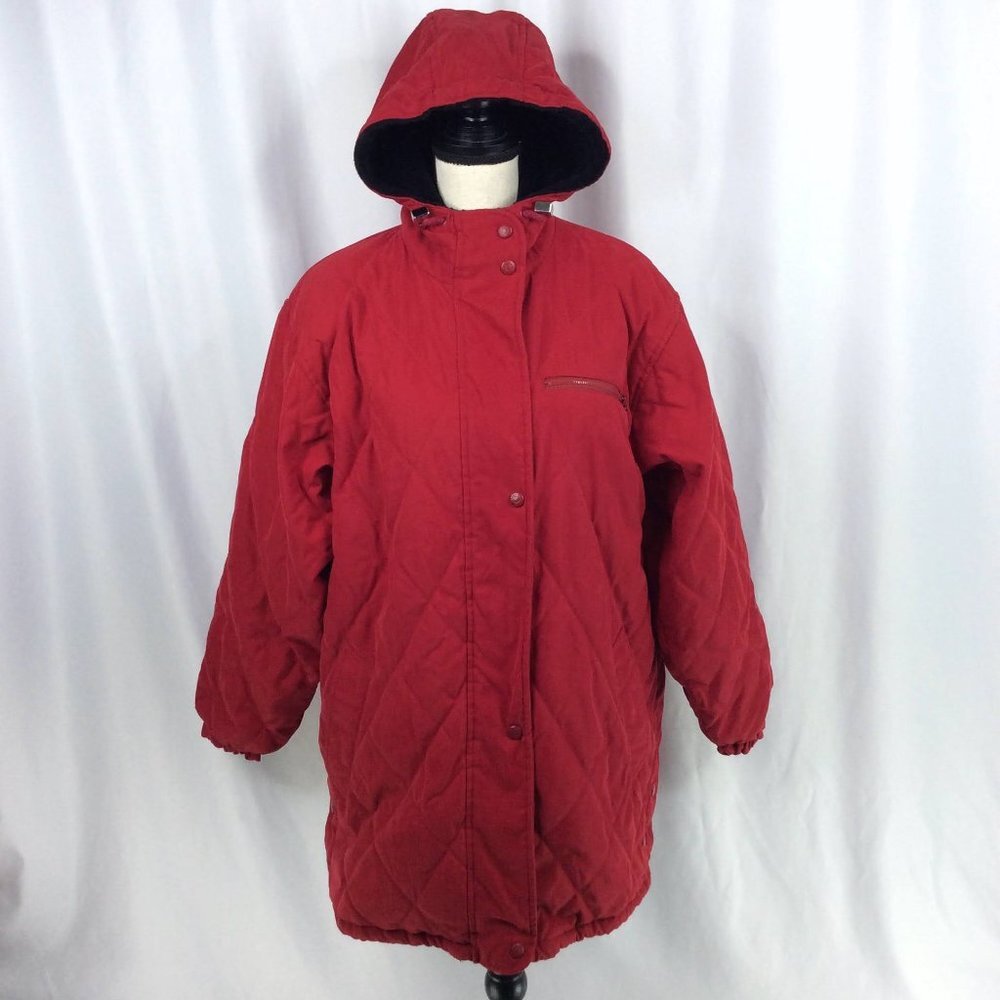 Woolrich Women's Trench Coat Size Medium Quilted Hooded‎ Mid Length Jacket